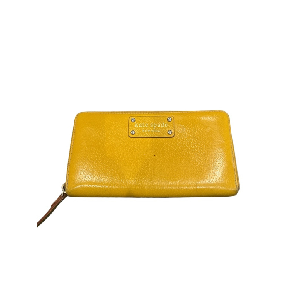 Kate Spade New York Zip Wallet Yellow Textured Logo Plaque